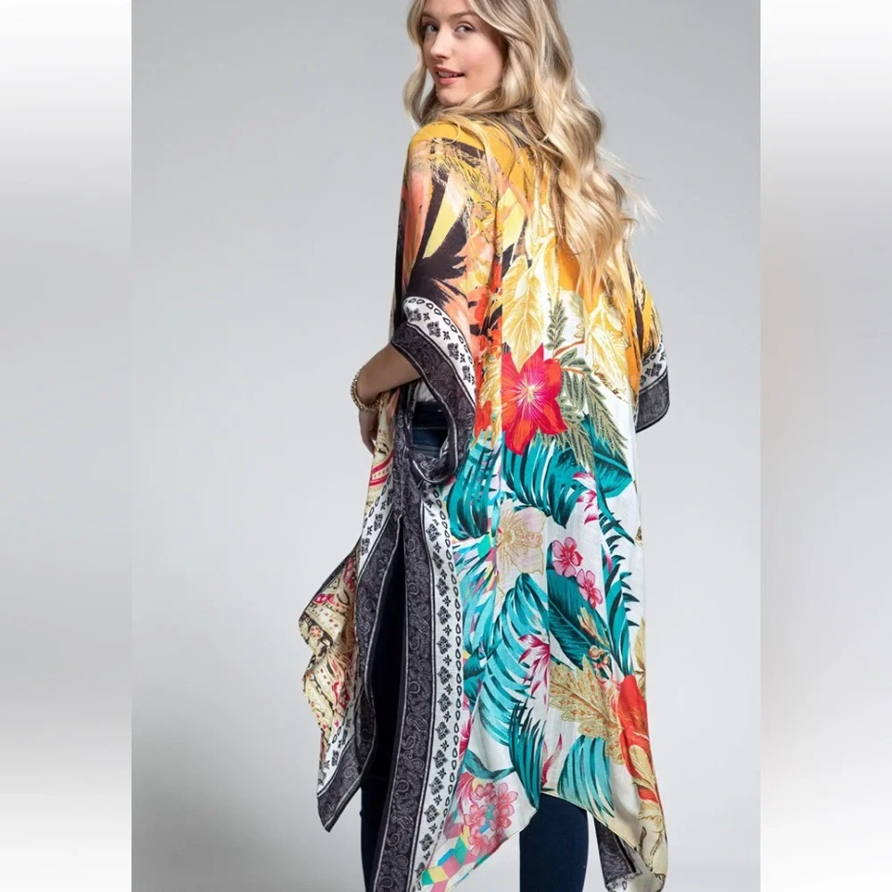 Boutique NWT Gypsy Boho Island Print Hippie Duster Kimono S - 3x - Picture 1 of 5